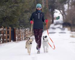 Running with dogs wearing Icespike Ice cleats