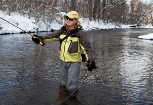 Fisherman with tracking system on shoes