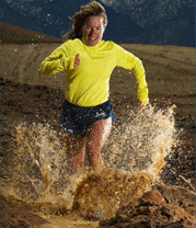 Nancy Hobbs running with icespikes